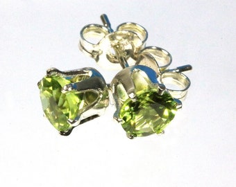 Peridot 4mm gemstone sterling silver stud earrings. Natural AA grade