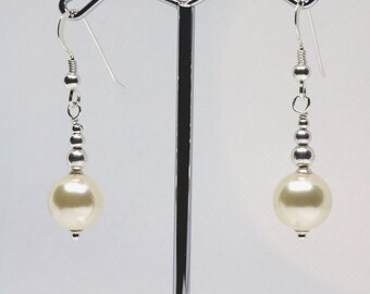Swarovski® simulated crystal cream pearls 10mm sterling silver earrings