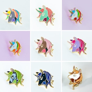 Unicorn Enamel Pins - 9 Unique Designs - birthday gift, kawaii gift, unicorn lapel pin, unicorn hat pins, backpack pins, graduation gift