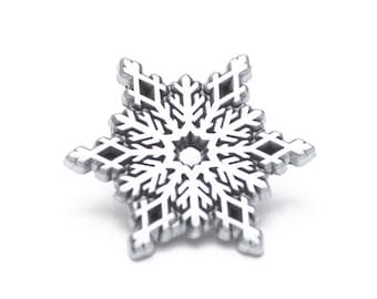 Antique silver snowflake enamel pin, lapel pin, winter solstice, snowflake accessory, winter pin, winter gift