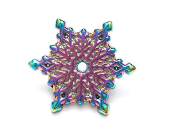 Anodized Rainbow Metal Snowflake Enamel Pin - snowflake pin, snowflake lapel pin, winter pin, snowflake brooch, winter lapel pin