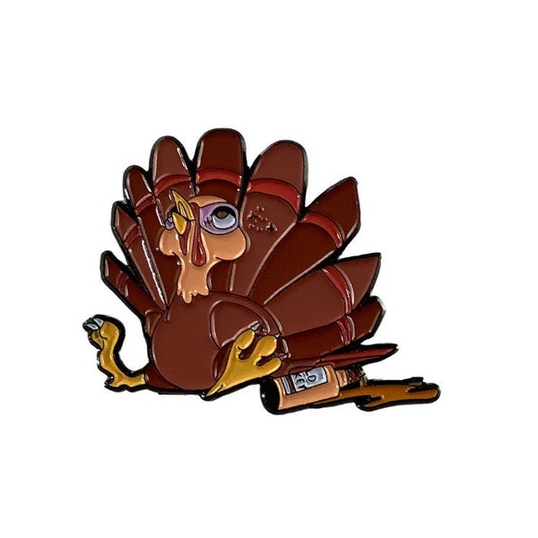 1.5" soft enamel Drunk Turkey Pin - inspired by drunk uncles everywhere - lapel pins, hat pins, thanksgiving