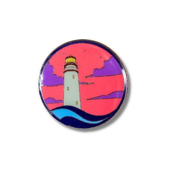 Pink lighthouse scene enamel pin - lighthouse gift, lighthouse lover, lighthouse brooch, lighthouse jewelry, light house pin, beach pin