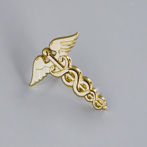 Gold Caduceus enamel pin - nurses gift, medical professional gift, healers gift, medical appreciation, white coat