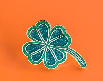 Glitter Shamrock Enamel Pin: Lucky Irish Four Leaf Clover