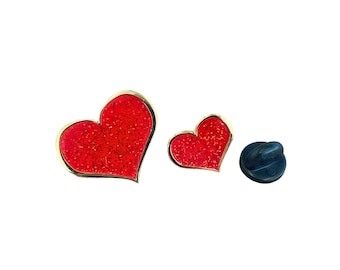Red Glitter Heart Enamel Pin – Valentine's Day Gift