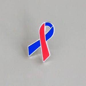 Blue and Red awareness ribbon, Congenital Heart Defects and Disease,Pulmonary Fibrosis, enamel pins, seasonal affective disorder