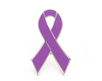 Purple awareness ribbon pins - ADHD, Alzheimer's, Crohn's, Colitis, Cystic Fibrosis, Leiomyosarsoma Epilepsy, pancreatic cancer