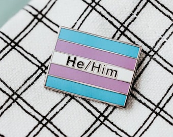 He Him Pronoun Enamel Pin: Transgender Pride Flag