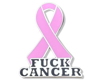 Breast Cancer Pin, Pink Ribbon Hard-Enamel, Silver Metal, 1 Inch - Solidarity, Chemo Gift, Survivor