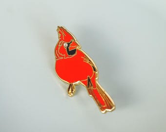 Cardinal Bird Enamel Pin - Cute Kawaii Style with Double Posts