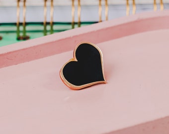 Black heart enamel pin - 1-inch kawaii pins, lapel pins, enamel pins, heart pins, party favor