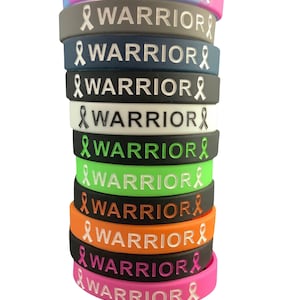 Warrior and awareness ribbon wristband, breast cancer, MS, lung cancer, infertility, brain cancer, motivational wristbands, cancer warrior