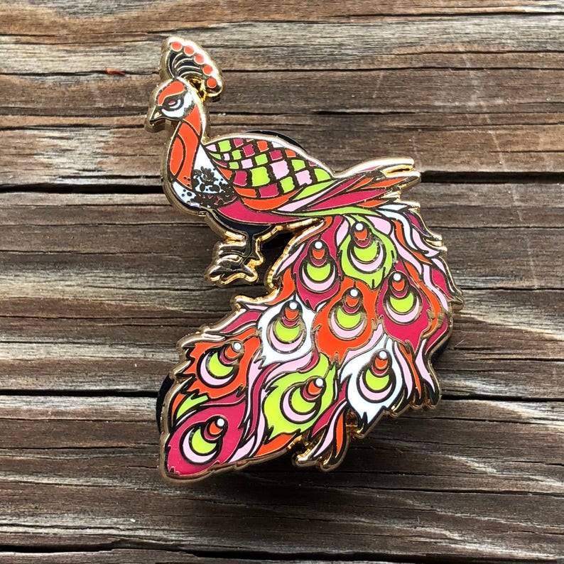 Reds peacock lapel pin enamel pin, hard enamel, animal pin image 3