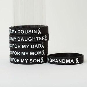 Black and white &quot;I wear this for my&quot; wristband - cancer awareness, bone cancer, lung cancer, melanoma