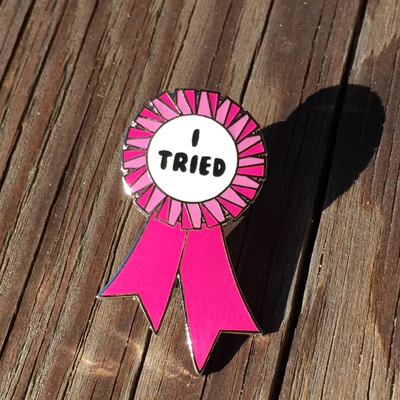 Pink I TRIED award ribbon 1 hard enamel | Etsy