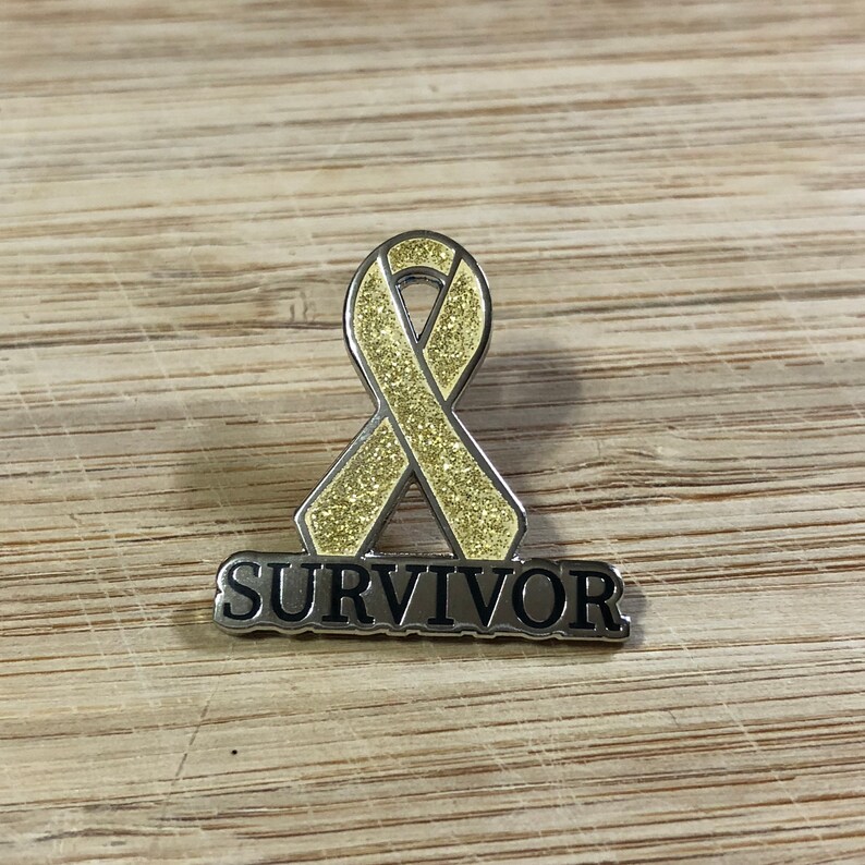 Alveolar Rhabdomyosarco Childhood cancer Neuroblastoma Osteosarcoma Embryonal Rhabdomyosarcoma Gold SURVIVOR awareness ribbon pins