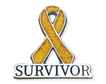 Gold Survivor Ribbon Enamel Pin - Childhood Cancer Awareness