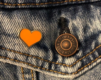 Orange Heart Enamel Pin - 1/2-inch, kawaii pins, infertility, Route 91