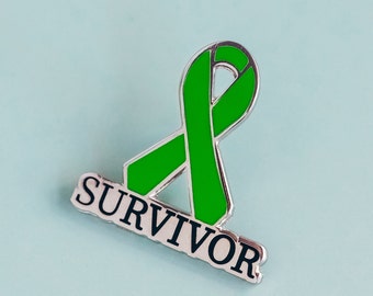 Lime green SURVIVOR ribbon enamel pins - Lyme Disease, Lymphoma, Muscular Dystrophy, Non-Hodgkin's Lymphoma, Brain injury, Essential Tremor