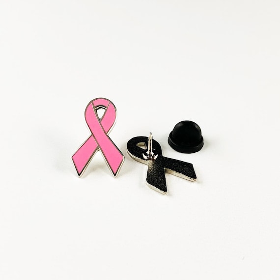 Pink Ribbon, Enamel Pin | 1 Inch Single Post, Black Rubber Backing - Awareness Support Gift For Survivors
