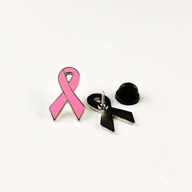 Pink Ribbon, Enamel Pin | 1 Inch Single Post, Black Rubber Backing - Awareness Support Gift For Survivors image 1