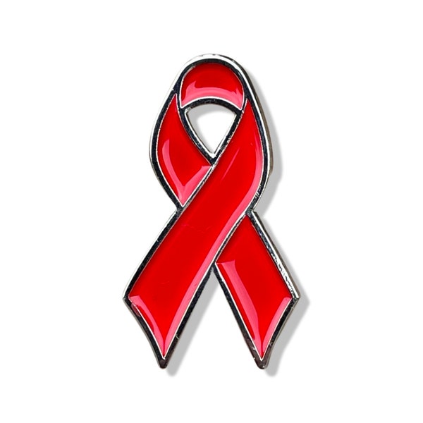 Red Awareness Ribbon Enamel Pin Representing Addiction, AIDS HIV, Heart Disease, Congenital Heart Disease, Blood Cancer and more