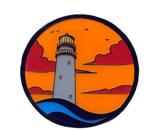 Orange lighthouse scene enamel pin - lighthouse gift, lighthouse lover, lighthouse brooch, lighthouse jewelry, light house pin, beach pin