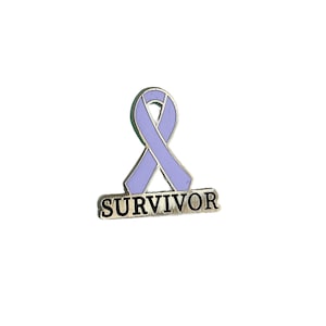 Violet SURVIVOR awareness ribbon enamel pin - testicular cancer awareness, cancer survivor, Hodgkin&#39;s Disease, violet ribbon, purple ribbon