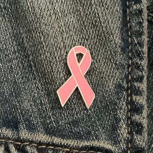 Pink Ribbon, Enamel Pin | 1 Inch Single Post, Black Rubber Backing - Awareness Support Gift For Survivors image 2