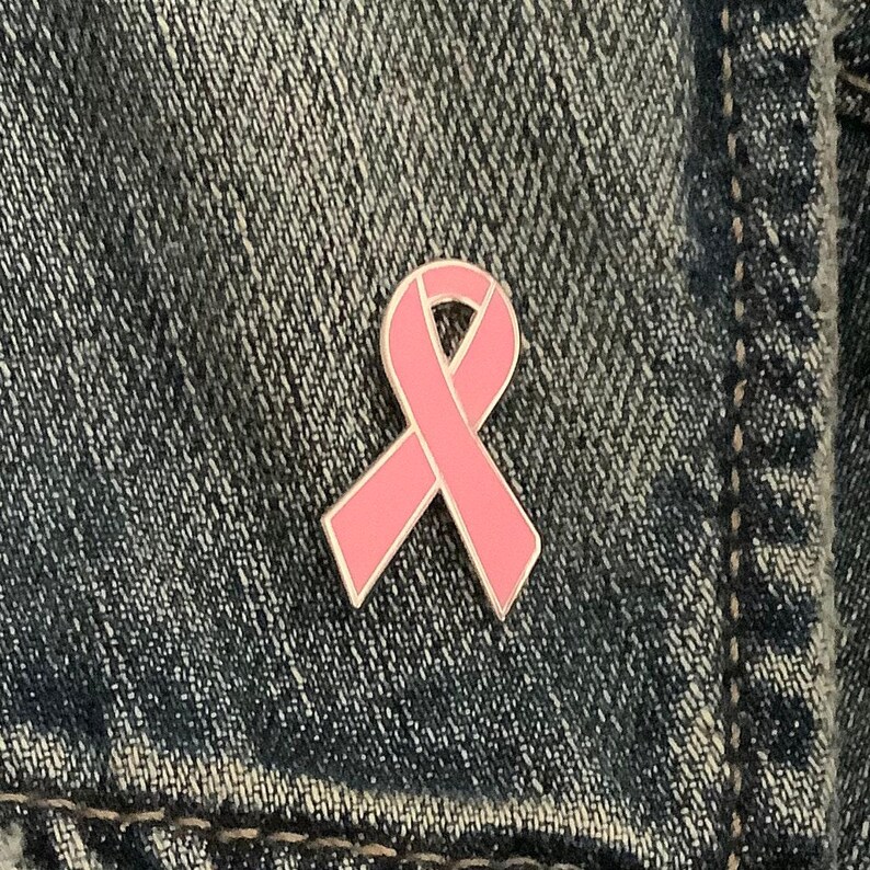 Pink Ribbon, Enamel Pin | 1 Inch Single Post, Black Rubber Backing - Awareness Support Gift For Survivors image 2