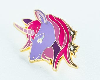 Fantasy Unicorn Pin: Purple with Pink Hair (Enamel Lapel Accessory)