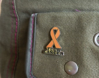 Orange Ribbon, Fuck Cancer Pin - Hard Enamel, Silver Metal | 1" Awareness, Leukemia Melanoma Kidney Spinal