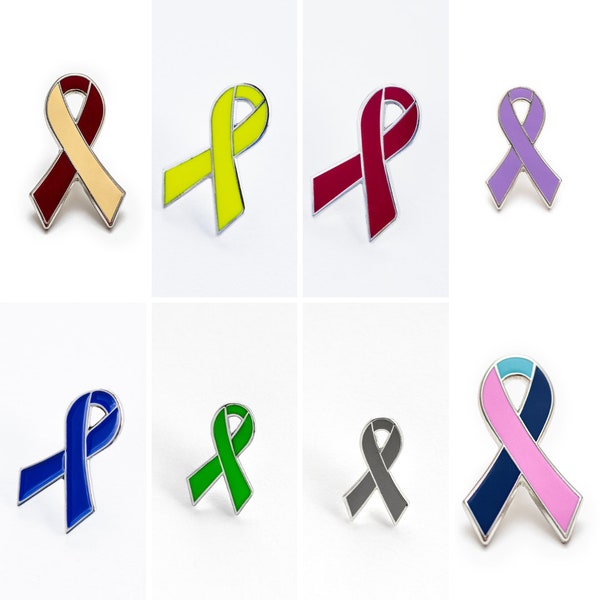 Awareness Ribbon Enamel Pins - Choose your color/cause - Over 25 ribbon options, lapel pins, gift for cancer, breast cancer, lung cancer