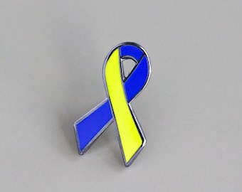 Down Syndrome Yellow and Blue Awareness Ribbon Enamel Pin - Down Awareness Day, Down Syndrome Pin, Ribbon Lapel Pin, Down Syndrome Awareness