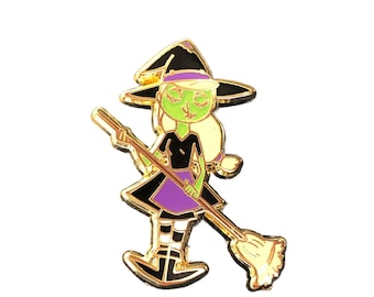 Halloween Witch Enamel Pin - Cute Cartoon Style