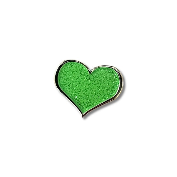 Green heart enamel pin with glitter - 1-inch, kawaii pins, lapel pins, green pin, green heart, girl gift, love pin, TBI, brain injury