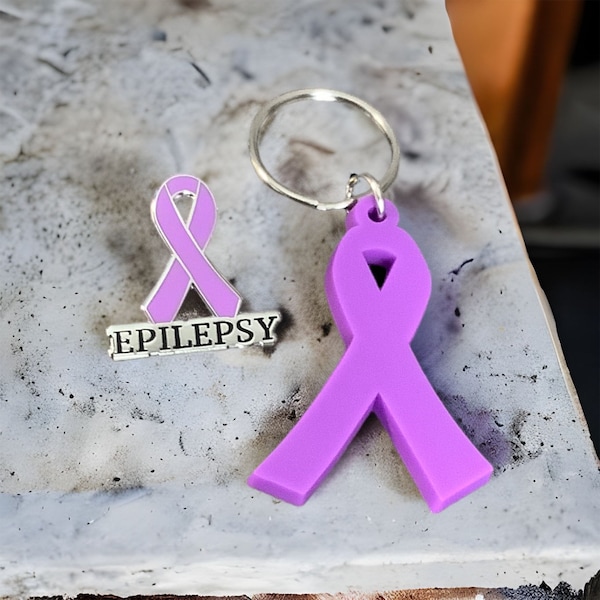 Epilepsy Awareness Ribbon Enamel Pin & keychain, Epilepsy Awareness, Epilepsy Survivor, Epilepsy Mom Gift