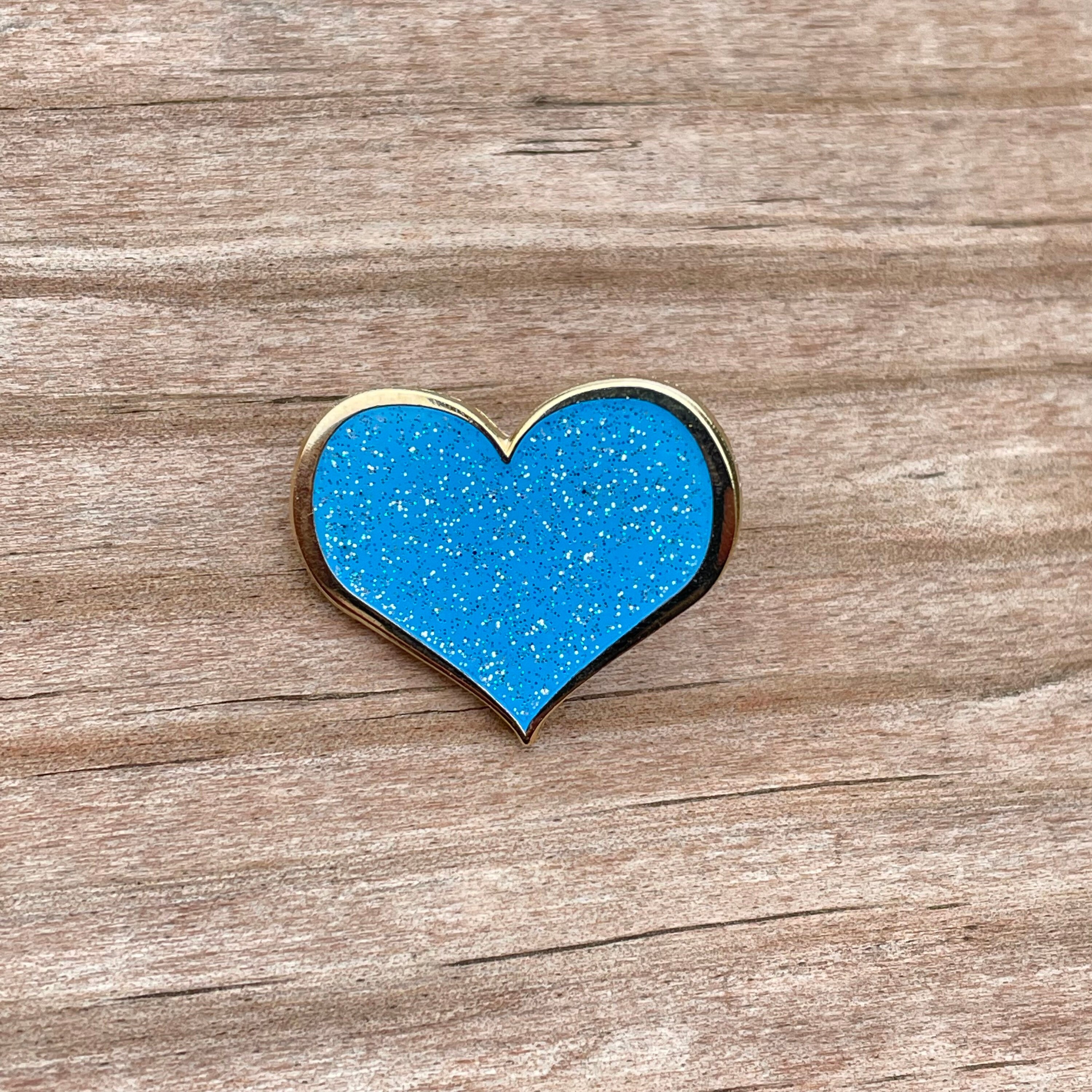 Blue GLITTER Heart Enamel Pin 1 Kawaii Pins Lapel Etsy
