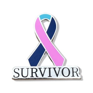 Thyroid Cancer Survivor Pin – 1-inch Pink Teal Blue Ribbon – Awareness Lapel Pin – Survivor Gift