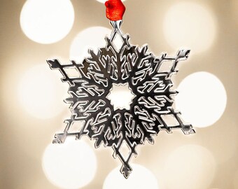 Shiny Silver snowflake metal Christmas ornament, winter solstice gift