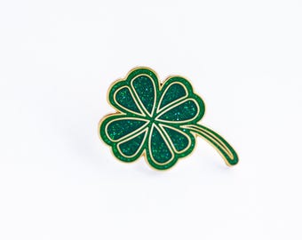 Glitter Shamrock Enamel Pin: Lucky Irish Four Leaf Clover