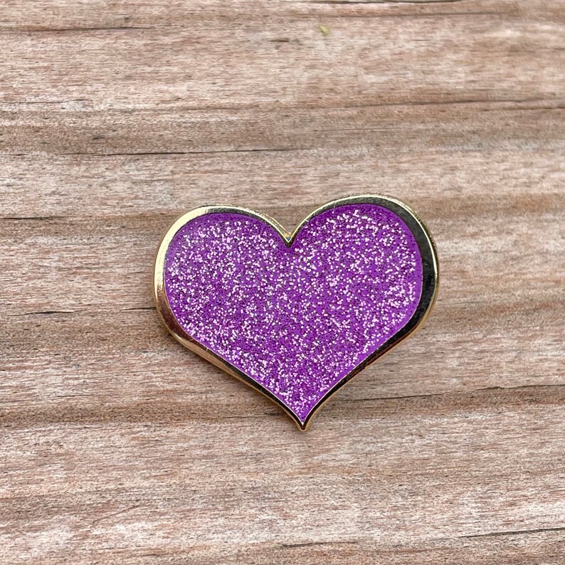 Purple GLITTER Heart Enamel Pin 1 Kawaii Pins Lapel Etsy