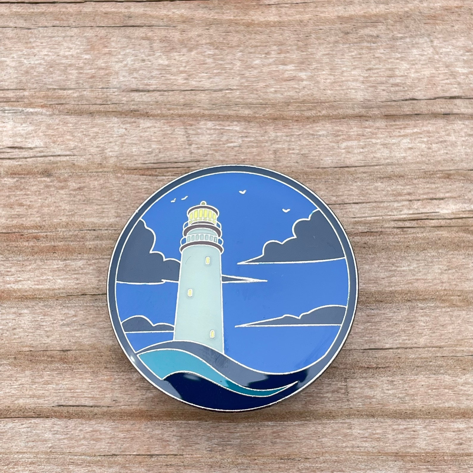 Blue Lighthouse Scene Enamel Pin Lighthouse Gift Lighthouse Etsy
