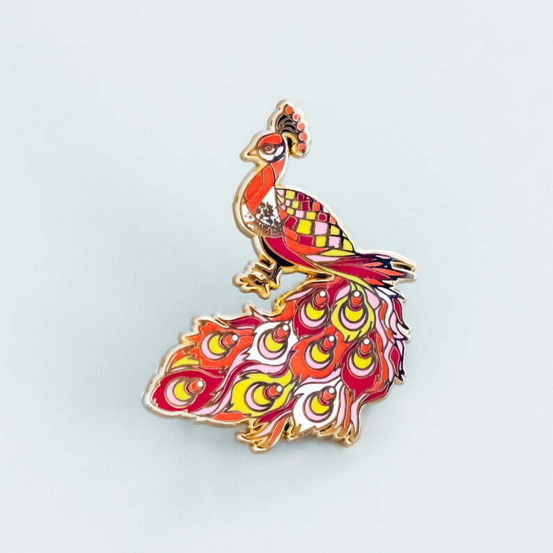 Reds peacock lapel pin enamel pin, hard enamel, animal pin image 1