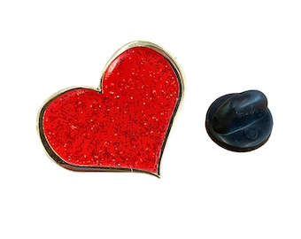 Pin de solapa con corazón brillante: accesorio de esmalte rojo (2,54 cm)