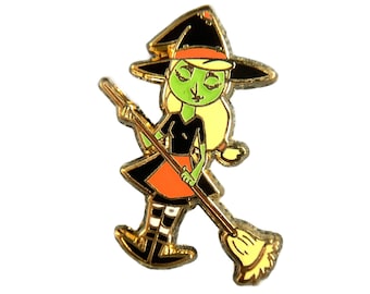 Witch Enamel Pin: Kawaii Halloween Style - Black & Purple or Red Outfit