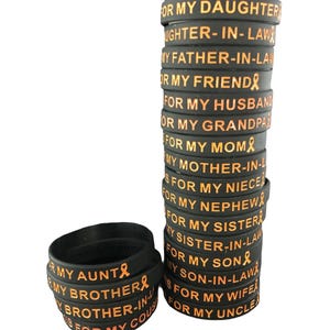 Orange and Black Awareness Wristband: "I Wear This For My" - Support Ribbon