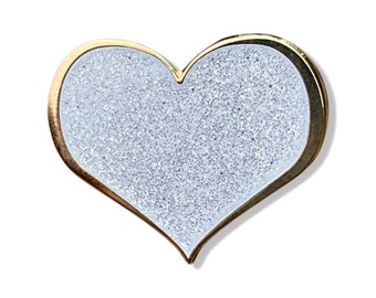 White glitter heart enamel pin - 1", kawaii pins, lapel pins, enamel pins, heart pin, lung cancer