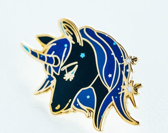 Constellation Unicorn Enamel Pin: Black & Navy Kawaii Lapel Pin